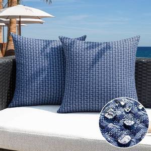 lot 16392 image: Kevin Textile Outdoor Waterproof Throw Pillow Covers Pack of 2 Weaving Texture Water Resistant Outside Decorative Cushion Covers for Garden Patio Tent Balcony Bench Couch Sofa 16x16 Inch, Navy Blue - Retail $15