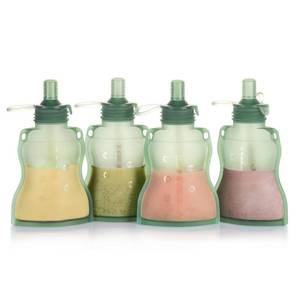 lot 16398 image: haakaa Baby Food Pouch Refillable Baby Squeeze Silicone Yummy Pouch, Soft Reusable Squeeze Storage Food Pouch for Kids Toddler,Home Made Food Puree,Smoothie Pouch Bag, 4oz, 2 Pack,6m(Pea Green) - Retail $49