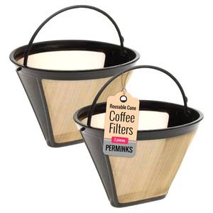 lot 16399 image: Reusable #4 Gold Tone Mesh Cone Coffee Filter Basket - Cuisinart Coffee Maker Filter Replacement for Ninja, Hamilton Beach, Breville, Moccamaster, Bonavita, Farberware, 1pcs - Retail $13