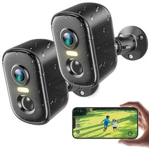 lot 16406 image: 2K Security Cameras Wireless Outdoor, 2 Pack Battery Powered WiFi Cameras for Home Security with AI Motion Detection, Spotlight Color Night Vision, 2-Way Talk, Siren Alarm, IP65, CloudSD Storage - Retail $70