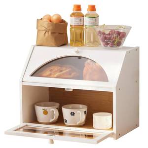 lot 19918 image: Bamboo Bread Box for Kitchen Bread Storage And Organizer Farmhouse Countertop Bread box Double Layer Bamboo Wooden Extra Large Capacity(White) - Retail $30