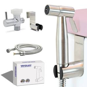 lot 19920 image: Vayzluiy Handheld Toilet Bidet Sprayer for Toilet-Adjustable Water Pressure Control with Bidet Hose for Feminine Wash, Stainless Steel Brushed Nickel Cloth Diaper for Baby Wash (Stainless Steel, 1) - Retail $16