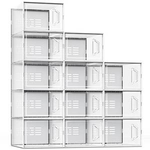 lot 19925 image: SEE SPRING X-Large Shoe Storage Box Fit Size 11, Clear Plastic Stackable Shoe Organizer for Closet, Space Saving Sneaker Shoe Rack Containers Bins Holders for Entryway, Under Bed, 12 Pack Clear - Retail $1,046