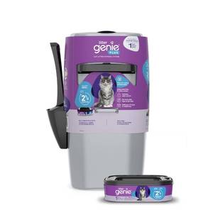 lot 19926 image: Litter Genie Plus Pail (Silver)  Cat Litter Box Waste Disposal System for Odor Control  Includes 1 Square Refill Bag - Retail $23