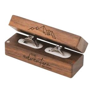 lot 20335 image: Muchly Engraved Flip Wooden 2 Ring box for wedding -Rustic Vintage Solid Wood rectangle Jewelry Storage Box - Retail $17