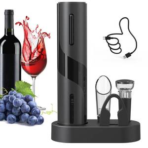 lot 20356 image: CIRCLE JOY Electric Wine Bottle Opener Set Rechargeable Wine Corkscrew Cordless Wine Opener Gift Set with Charging Base, Foil Cutter, Wine Aerator Pourer and Vacuum Wine Stopper - Retail $19