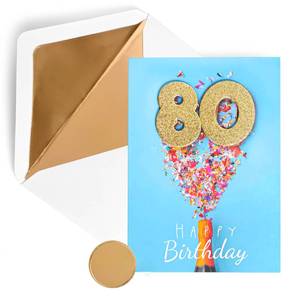 lot 20366 image: GIFTING GIGGLES 80th Birthday Card - Men or Women - 3D Pop Up 80 year old card  Happy Eightieth Bday, Eighty  Comes with Envelope and seal - Retail $7