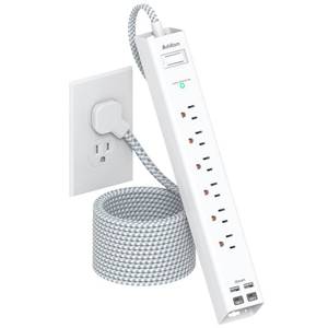 lot 20379 image: Extension Cord 10 ft - Long Power Strip Surge Protector, 6 AC Outlet 4 USB (2 USB C), Flat Plug, Wall Mount, Multi Plug Outlet Extender Desk Charging Station for Home Office Dorm Room Essentials - Retail $13
