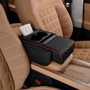 lot 20392 image: ST SoleMe.Tc Car Center Console Cover Booster Multifunctional Car Center Console Cushion Pad with Cup Holder and Tissue Box and Side Pockets Arm Rest Cover for Car, Quilting, Black-red - Retail $922