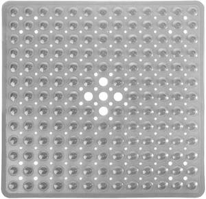 lot 20403 image: Yimobra Shower Bathtub Mat Non Slip, 21x21 Inch, Soft Square Bath for Tub with Suction Cups and Drain Holes, Stall Floor Mats Bathroom, Machine Washable, Bathroom Accessories, Clear Gray - Retail $12
