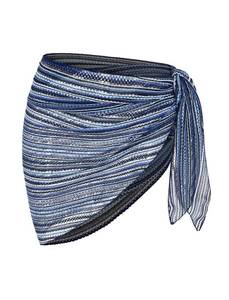 lot 20414 image: ZAFUL Sarong Coverups for Women Beach Vacation Striped Tie Side Bathing Suit Cover Up Mini Skirt (12-Blue, One Size) - Retail $24