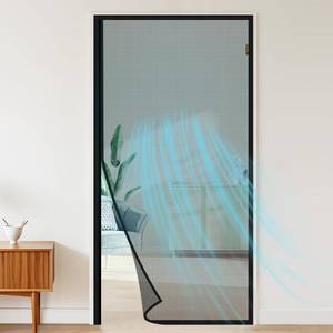 lot 20421 image: MAGZO Magnetic Screen Door, Fit Door Size 36 x 80 Inches, Actual Screen Size 38 x 81 Inches, Side Opening Polyester Screen Mesh Curtain for Patio Door, Black - Retail $26