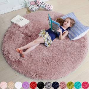 lot 20422 image: Blush Pink Fluffy Round Rug 5Ft for Bedroom, Fuzzy Plush Circle Area Rugs for Baby Kids Room Decor Aesthetic, Shaggy Circular Carpet for Teen Girls Nursery Dorm Playroom, Cute Dusty Rose Mauve Rug - Retail $36