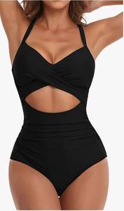 lot 20426 image: Eomenie Womens One Piece Swimsuits Tummy Control Cutout High Waisted Bathing Suit Wrap Tie Back 1 Piece Swimsuit Medium  - percent
