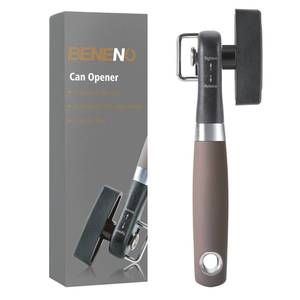 lot 20429 image: Beneno Can Opener, Manual Side Safe Cut Can Opener Smooth Edge with Durable Sharp Blade, Effort-Saving Knob and Comfortable Non-slip Handle, Brown - Retail $19