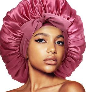 lot 20433 image: 2 Pcs Bonnets for Sleeping, Extra Satin Silk Bonnet for Sleeping Women with Tie Band for Curly Hair Jumbo Bonnet Braids - Retail $8