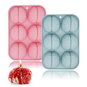 lot 20436 image: 3D Human Brain Silicone Molds, 2 Pack Realistic Halloween Organ Shape Silicone Molds for Candy Chocolate Pudding Dessert Jelly Handmade Soap Suitable for Halloween Party Props - Retail $10
