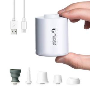 lot 20445 image: FLEXTAILGEAR Tiny Pump Portable Air Pump, Ultra-Mini with 1300mAh Battery USB Rechargeable to Inflate Deflate for Pool Floats Air Bed  Mattress Swimming Ring Vacuum Storage Bags (White) - Retail $20