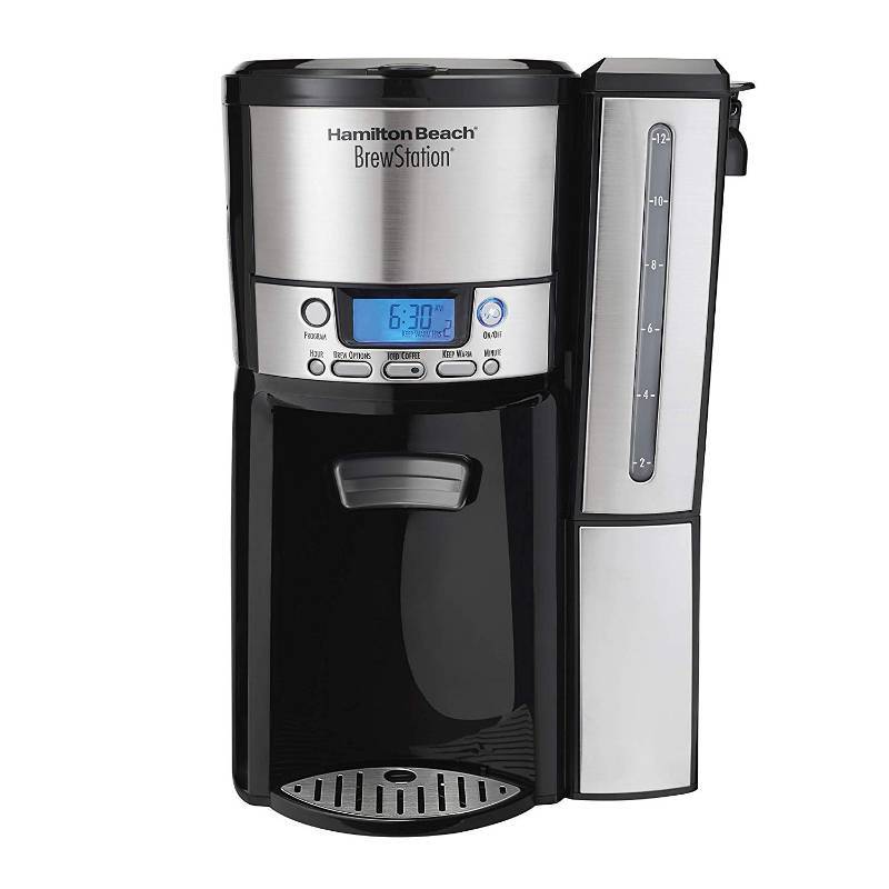 lot 4077 image: Hamilton Beach (47950) Coffee Maker with 12 Cup Capacity & Internal Storage Coffee Pot, Brewstation, BlackStainless Steel