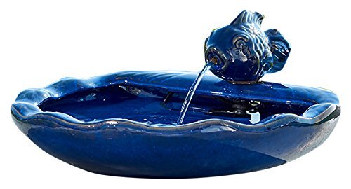 lot 4135 image: Smart Solar 21372R01 Ceramic Solar Koi Fountain, Blue Glazed Finish, Powered by an Included Solar Panel that Operates an Integral Low Voltage Pump With Filter