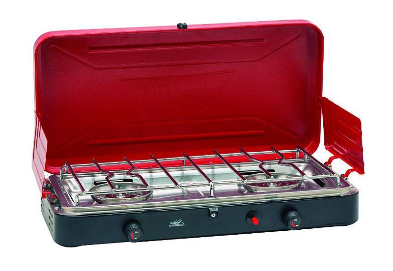 lot 4143 image: Texsport Dual 2 Burner Propane Stove with Matchless Push Button Piezo Ignition Starter