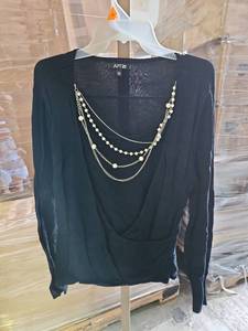 lot 550 image: Apt.9 Black Long Sleeve Top with Pearl Chain Detail