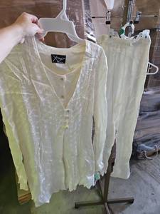 lot 551 image: XTRM White Designer Button-Up Shirt and Pants Pajama Set