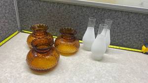 lot 1067 image: Vintage Glass Hurricane Lamp Chimneys Set