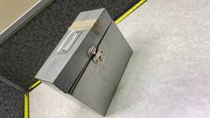 lot 1070 image: Vintage Industrial Metal Storage Box with Locking Latch