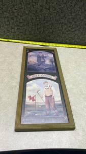 lot 1079 image: Vintage Golf Course Double Print in Wood Frame