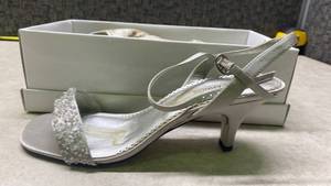 lot 1089 image: Caparros Crystal Embellished Satin Wedding Sandals - 8 12