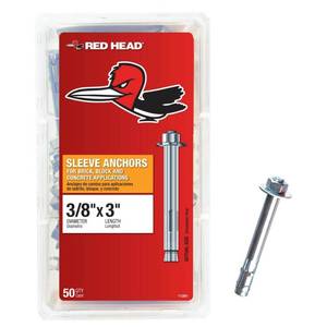 lot 35 image: Red Head 38 In. x 3 In. Sleeve Stud Bolt Anchor (50 Ct.) 11281