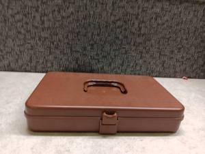 lot 54 image: Vintage Brown Plastic Sewing Box with Organizer