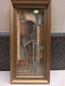 lot 61 image: Vintage Architectural Print in Gold-Green Frame