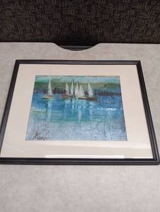 lot 64 image: Vintage Plumb Sailboats Watercolor - Color King Framed Art