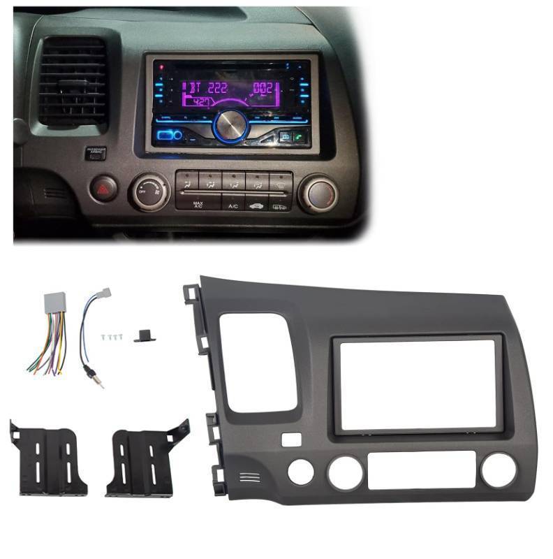 lot 11118 image: HECASA Car Radio Dashboard Kit Compatible with 2006-2011 Honda Civic Trim Bezel Panel Double 2 Din Install Dash Board Dark Gray