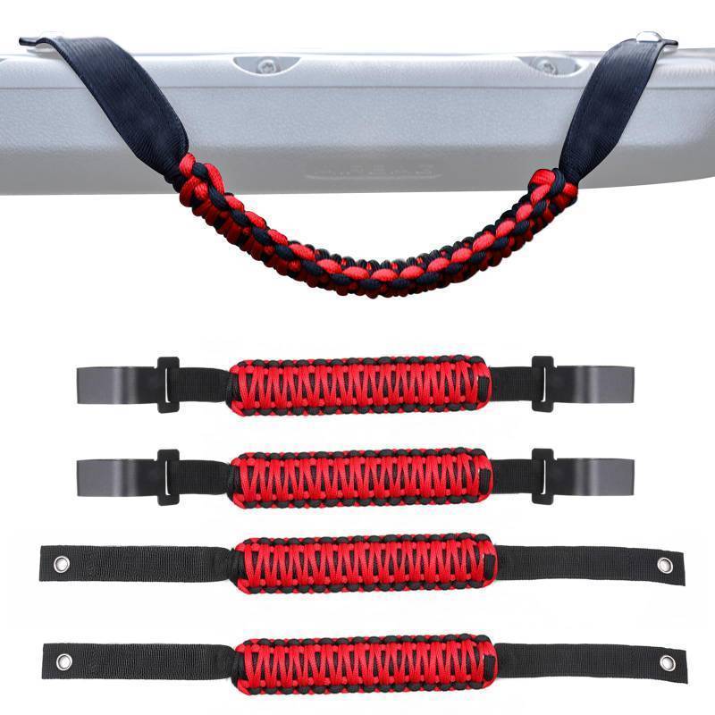 lot 28486 image: BESTAOO 4 Pack Roll Bar Grab Handles Front and Rear Paracord Grip Handles Compatible with 2024 2025 Jeep Wrangler JL & Gladiator JT 4XE Accessories (FrontRear) (Red)