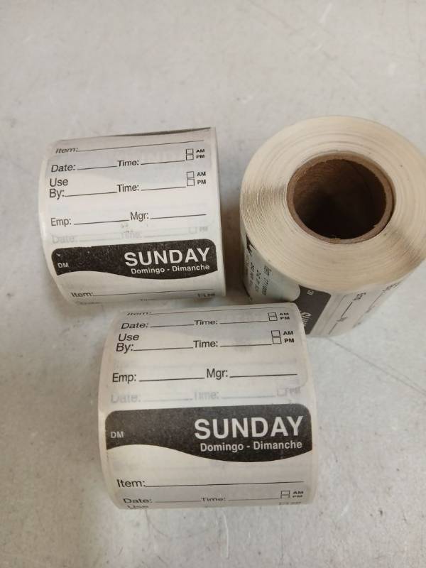 lot 31682 image: Sunday Food Date Labels 3 Rolls