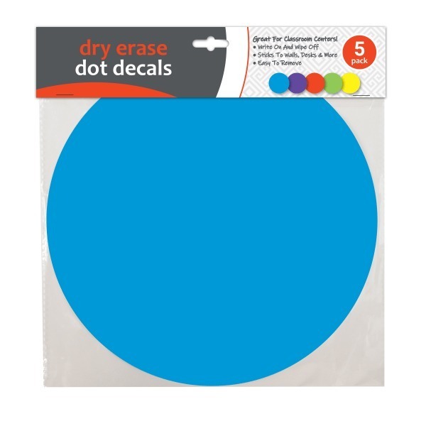 lot 31690 image: C-Line Dry-Erase Stickers, 11 x 11, Assorted Colors, Pack Of 5 Stickers