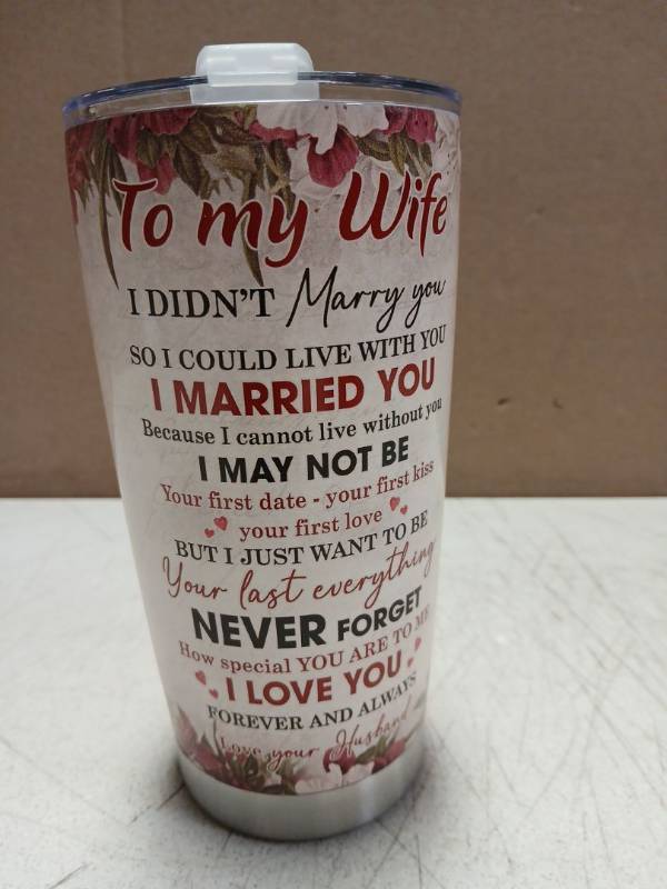 lot 32518 image: Romantic Couples Stainless Steel Vacuum Insulated 20oz Tumbler With Lid