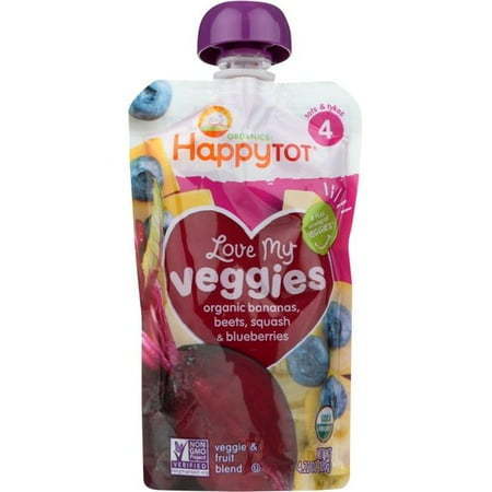 lot 27248 image: HappyTot Love My Veggies Organic Bananas Beets Squash & Blueberries Baby Food Pouch - 4.22oz 16pk