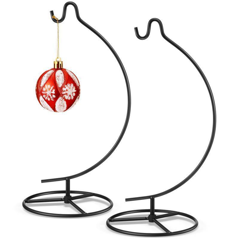 lot 30715 image: Baderke 2 Pack Ornament Display Stand, 10.43 Height Ornament Hanger, Air Plant Holder Terrariums Hanging Stand Crystal Ball Hanging Hook for Christmas Wedding Home Office Decoration(Black)