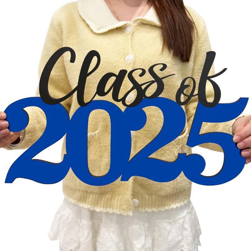 lot 30716 image: Class of 2025 Wooden Sign - Blue Graduation Decorations & Photo Booth Prop for Senior Party