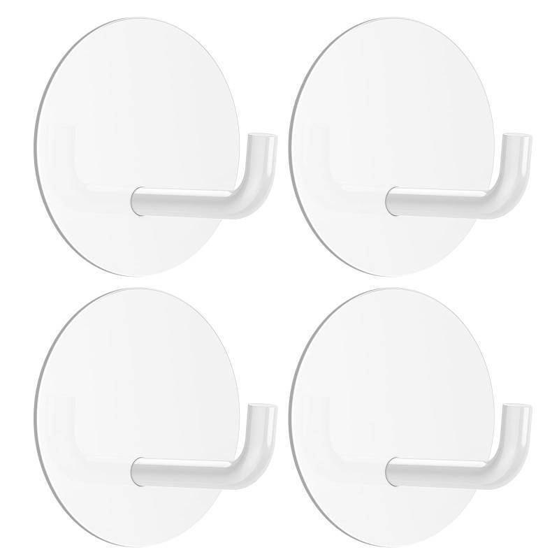 lot 30743 image: VISV Adhesive Hooks, Small Metal Shower Wall Stick on Hooks, Waterproof, 2 Extra Adhesive Strips, Round, White, 4 Pcs