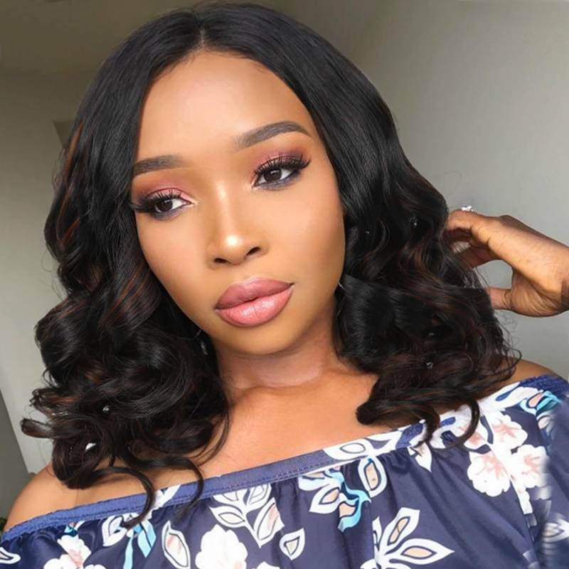 lot 42631 image: FANCEE Body Wave Bob Wig Short Wavy Wigs for Black Women Middle Part Shoulder Length Wigs with Small Lace for Women Daily Use (M430#)