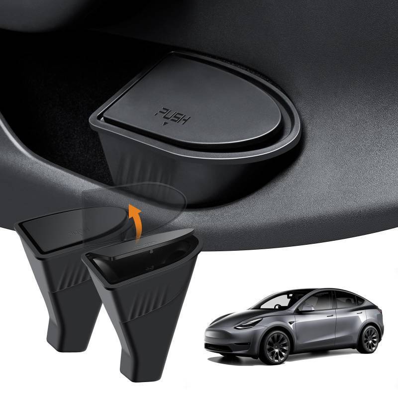 lot 50304 image: Shademax 2PCS Car Front Door Trash Can for Tesla Model Y Accessories 2021-2024 2025 Side Door Storage Box Organizer with Push-to-Open Lid Design Front Seat Car Garbage Can Bin for Tesla ABS Black