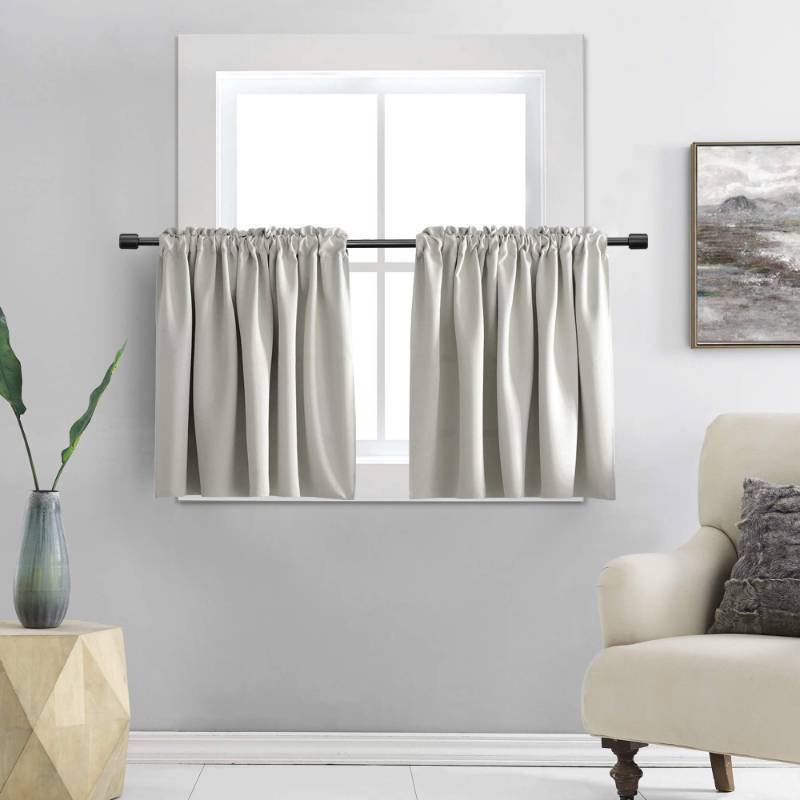 lot 30762 image: DONREN 24 Inch Length Curtain Tiers for Loft - Light Gray Room Darkening Short Length Valance Curtains for Basement(30 Inches Wide,2 Panels)