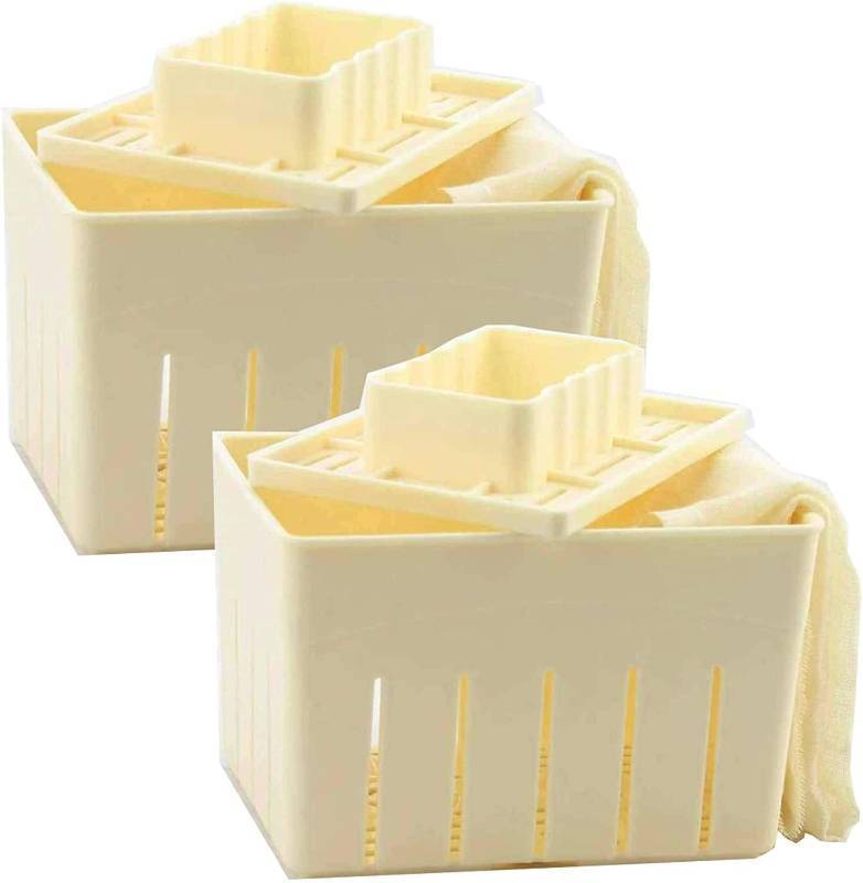 lot 30789 image: Tofu Press Mould (2PCS) Food Grade Plastic DIY Homemade Tofu Maker Pressing Mold KitCheese Press  Soybean Curd Cheese Cloth Kitchen Tools