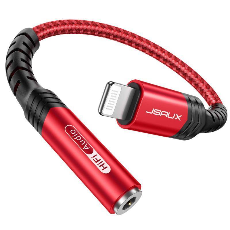 lot 31526 image: JSAUX Headphone Adapter for iPhone Lightning to 3.5mm Adapter Apple MFi Certified Compatible with iPhone 14 Pro Max14 Plus13 12 11 Pro MaxSEXS-Red 2pk