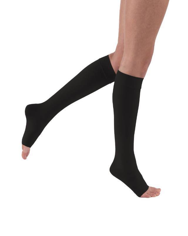 lot 31536 image: JOBST Relief Knee High Graduated Compression Socks 20-30mmHg - Comfortable Unisex Design - Open Toe, Black, X-Large Full Calf